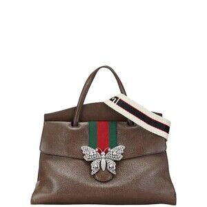 Gucci Totem Butterfly Jewel Handbag Shoulder Bag Brown Leather